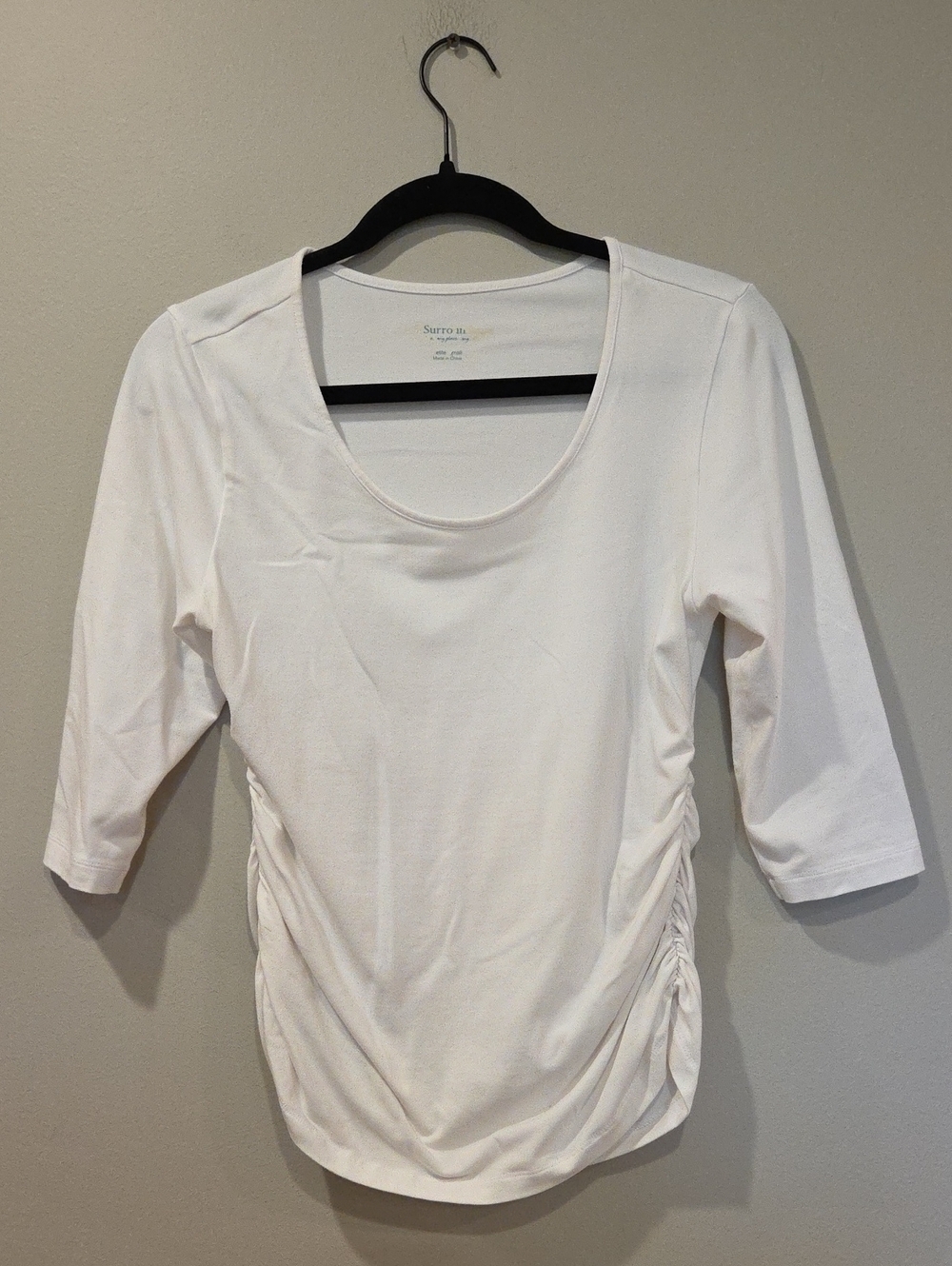 SOFT SURROUNDING White Scoop-Neck Ruched Side Half Sleeve Top
